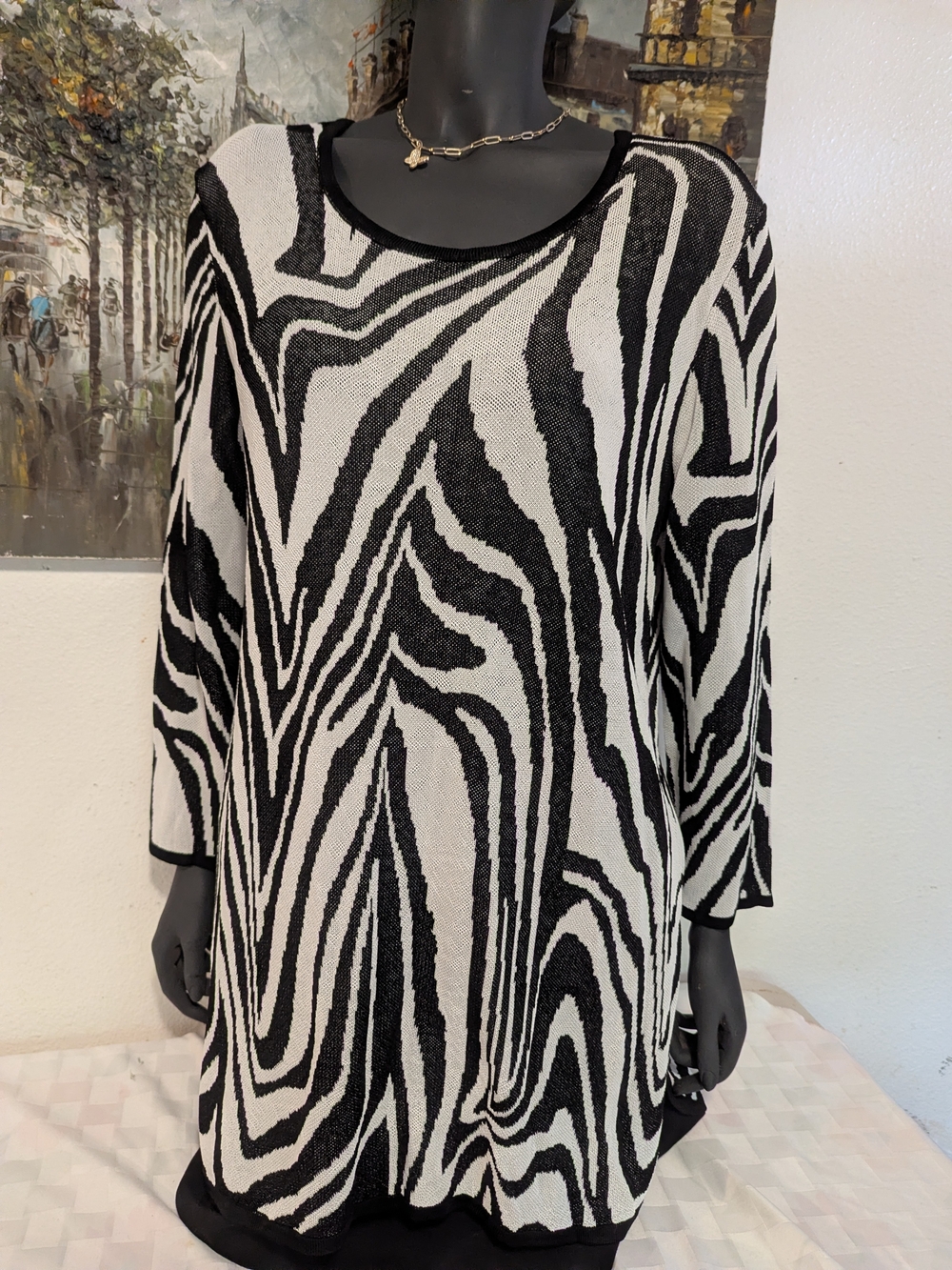 Chico's Black & White Zebra-Print Knit Tunic